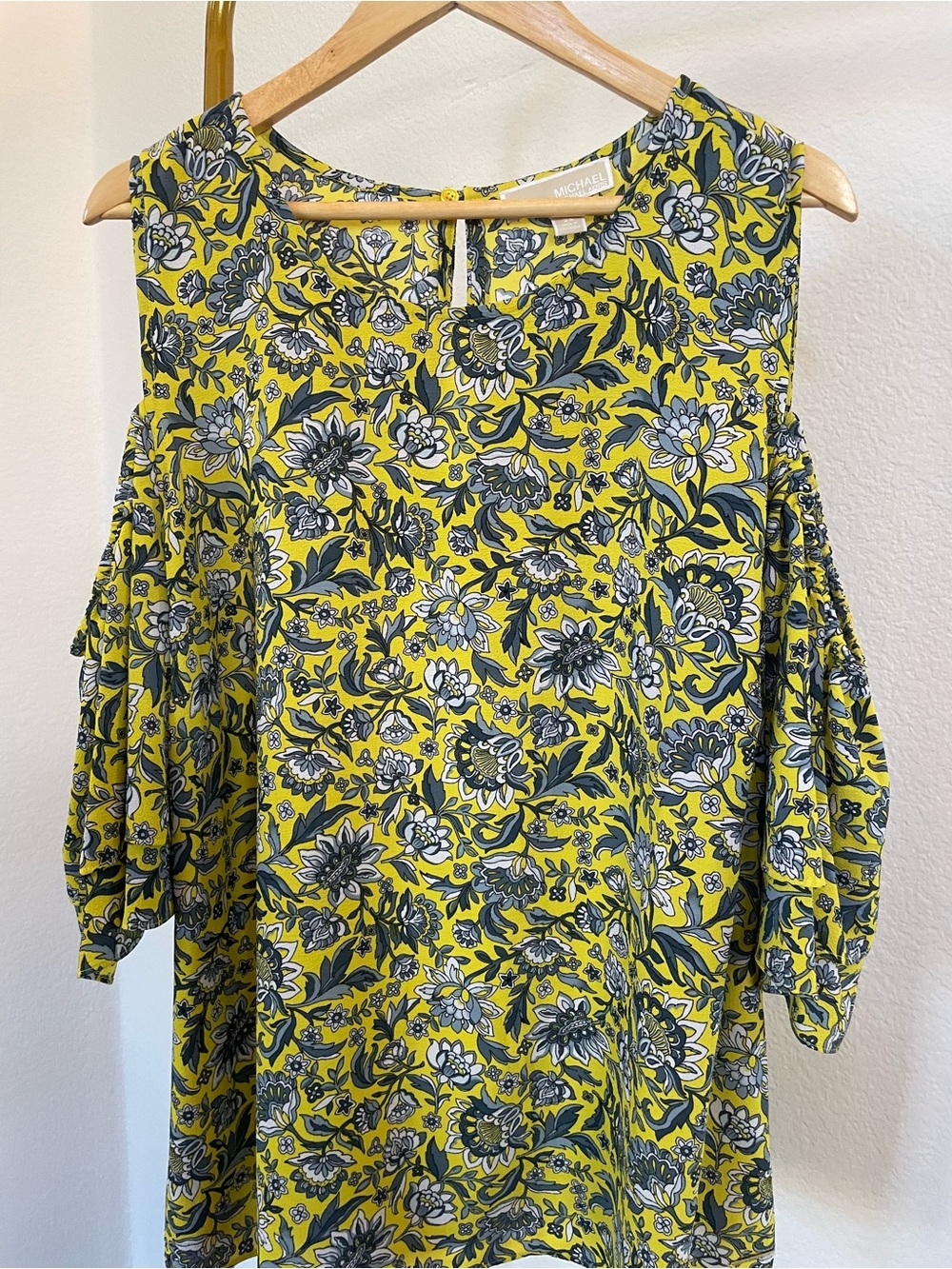 Michael Kors Yellow Floral Cold-Shoulder Tunic Top size 2X